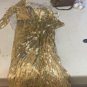 Mac Duggal Gold Sequin Dress